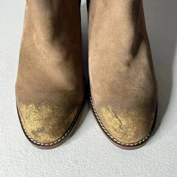 ANTELOPE Brown Metallic Gold Round Toe Suede Booties Size 38/8 - Picture 2 of 8